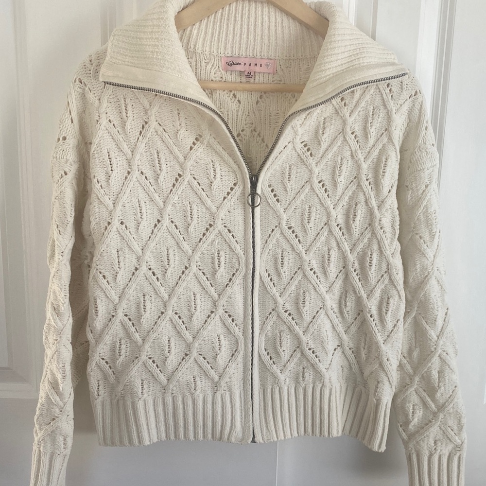Crave Fame Cream Zip-Up Cardigan - Picture 4 of 16